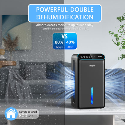 boglvr -Dehumidifier for Home, Upgraded 128ozDehumidifiers 800 Sq.ft Portable Quiet Small Dehumidifier with Auto-Off for Basement Room Bathroom Closet Bedroom RV（Black)